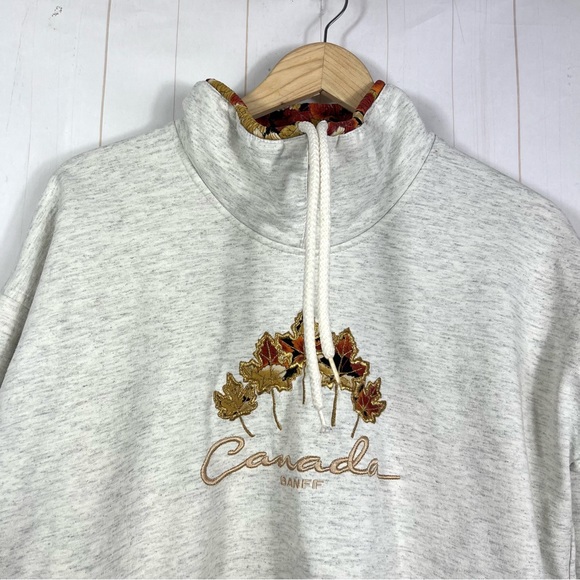 Vintage Cityscape Gray Maple Leaf Print Canada Mock Neck Sweater Size M - Picture 3 of 12
